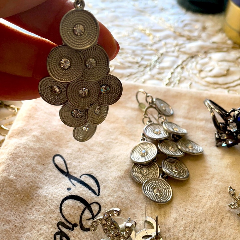 Dangly Statement Earrings Silver Tone